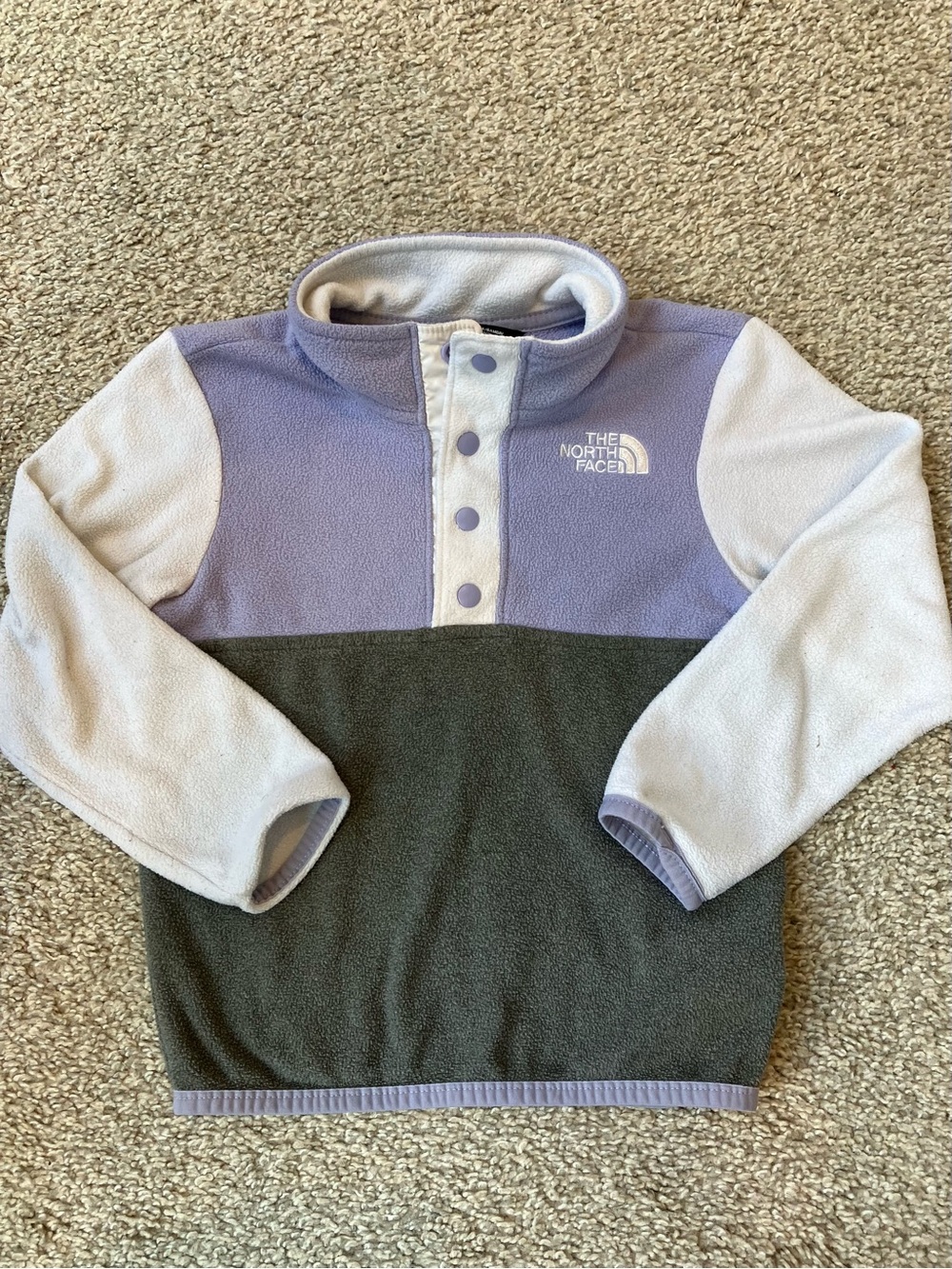 The North Face Lavender, Olive & Cream Colorblock Fleece Pullover 3T